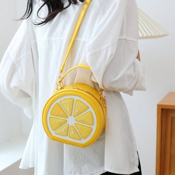 Yellow Casual Women's Fruit Shaped Crossbody Y2k Sequin Patchwork Shoulder Bag - Picture 7 of 11